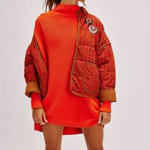 Free People Orange Sweater with Red Striped Jacket